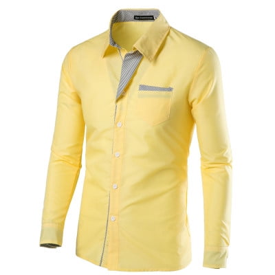 Colourful Mens Lapel Contrast Color Stitching Cardi Long-Sleeve Western Shirt 